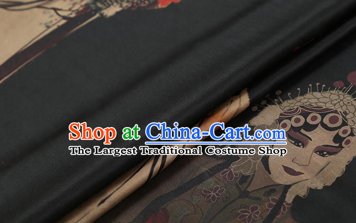 Chinese Traditional Cheongsam Brocade Fabric Black Silk Drapery Classical Beijing Opera Pattern Gambiered Guangdong Gauze