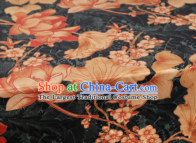 Chinese Cheongsam Black Brocade Fabric Traditional Lotus Pattern Silk Drapery Classical Gambiered Guangdong Gauze