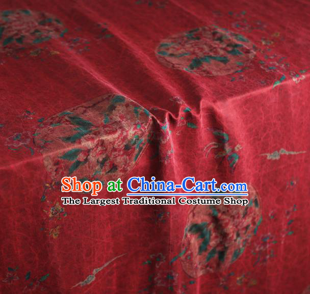 Chinese Traditional Peony Pattern Silk Drapery Classical Gambiered Guangdong Gauze Cheongsam Red Brocade Fabric