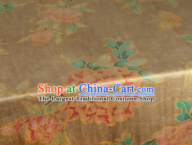 Chinese Cheongsam Brocade Fabric Traditional Peony Pattern Ginger Silk Drapery Classical Gambiered Guangdong Gauze