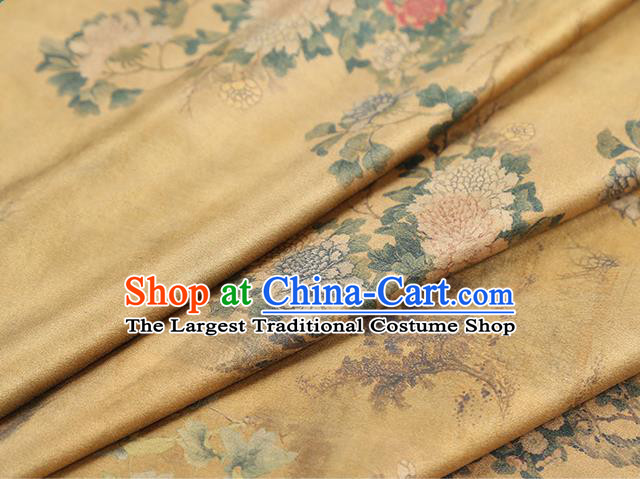 Chinese Classical Chrysanthemum Pattern Yellow Silk Drapery Traditional Qipao Dress Brocade Satin Fabric