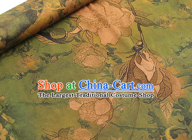 Chinese Traditional Green Brocade Fabric Classical Pear Blossom Pattern Silk Drapery Qipao Dress Gambiered Guangdong Gauze