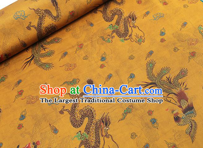 Chinese Traditional Qipao Dress Yellow Gambiered Guangdong Gauze Fabric Classical Dragon Phoenix Pattern Silk Drapery