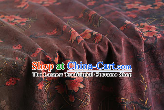 Chinese Traditional Qipao Dress Maroon Brocade Cloth Classical Bamboo Leaf Pattern Silk Fabric Gambiered Guangdong Gauze