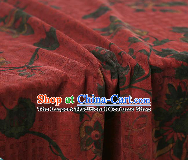 Chinese Qipao Dress Jacquard Cloth Traditional Gambiered Guangdong Gauze Classical Flowers Pattern Red Silk Fabric