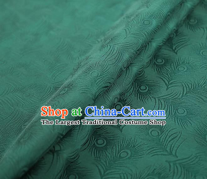 Chinese Traditional Gambiered Guangdong Gauze Qipao Dress Jacquard Green Satin Cloth Classical Feather Pattern Silk Fabric