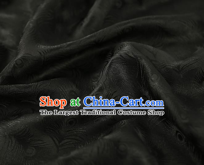 Chinese Qipao Dress Jacquard Black Satin Cloth Traditional Gambiered Guangdong Gauze Classical Feather Pattern Silk Fabric
