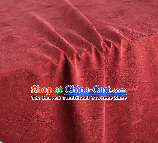Chinese Classical Pine Crane Pattern Silk Fabric Traditional Qipao Dress Gambiered Guangdong Gauze Jacquard Red Satin Cloth