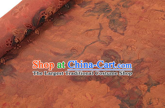 Chinese Gambiered Guangdong Gauze Traditional Qipao Dress Fabric Classical Peony Pattern Jacinth Silk Drapery