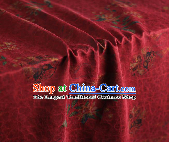 Chinese Traditional Qipao Dress Red Brocade Gambiered Guangdong Gauze Cloth Classical Flowers Pattern Silk Fabric