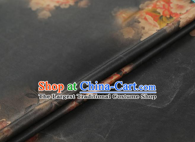 Chinese Traditional Gambiered Guangdong Gauze Classical Begonia Pattern Black Silk Drapery Qipao Dress Brocade Fabric