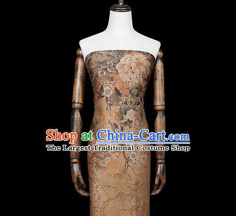 Chinese Traditional Qipao Dress Apricot Silk Fabric Classical Plum Blossom Pattern Gambiered Guangdong Gauze Drapery