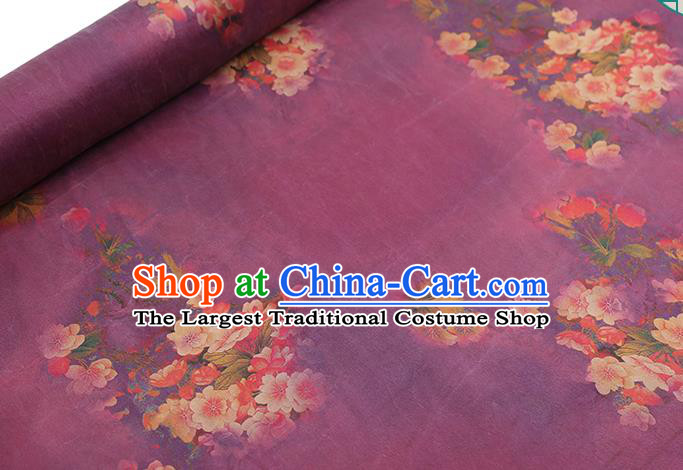 Chinese Qipao Dress Purple Brocade Fabric Traditional Classical Begonia Pattern Silk Drapery Gambiered Guangdong Gauze