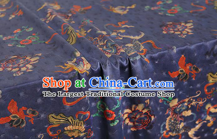 Chinese Classical Carp Pattern Brocade Drapery Traditional Qipao Dress Royalblue Tapestry Silk Fabric
