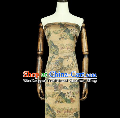 Chinese Grand View Garden Pattern Brocade Drapery Traditional Qipao Dress Ginger Silk Fabric Gambiered Guangdong Gauze