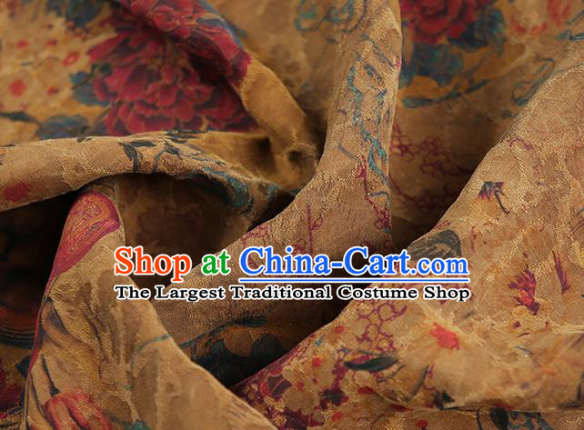 Chinese Traditional Qipao Dress Ginger Silk Fabric Classical Red Peony Pattern Gambiered Guangdong Gauze