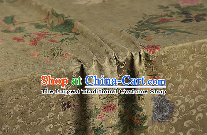 Chinese Classical Light Green Brocade Tapestry Gambiered Guangdong Gauze Traditional Qipao Dress Silk Fabric