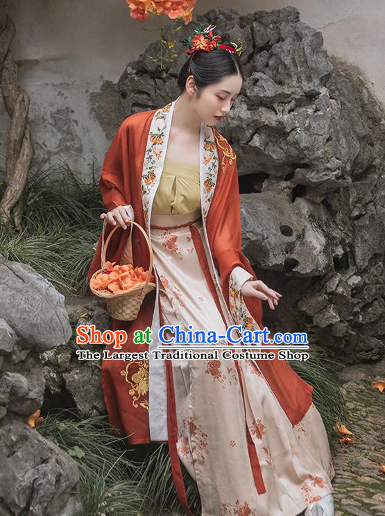 China Traditional Song Dynasty Imperial Consort Historical Clothing Ancient Court Woman Embroidered Hanfu Dress Full Set