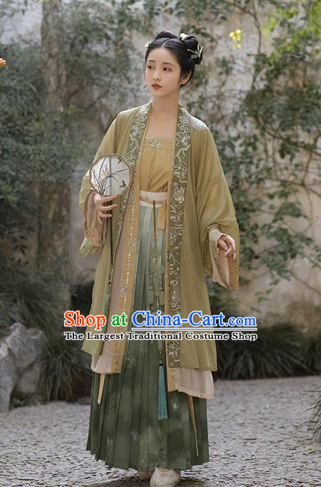 China Ancient Young Lady Embroidered Hanfu Dress Traditional Song Dynasty Noble Female Historical Clothing
