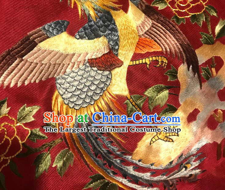 China Ancient Wedding Bride Fan Handmade Embroidered Phoenix Fans Traditional Hanfu Red Silk Palace Fan