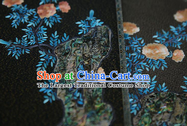 China Traditional Hanfu Ebony Palace Fan Ancient Court Princess Black Silk Fan Handmade Embroidered Carnation Fans