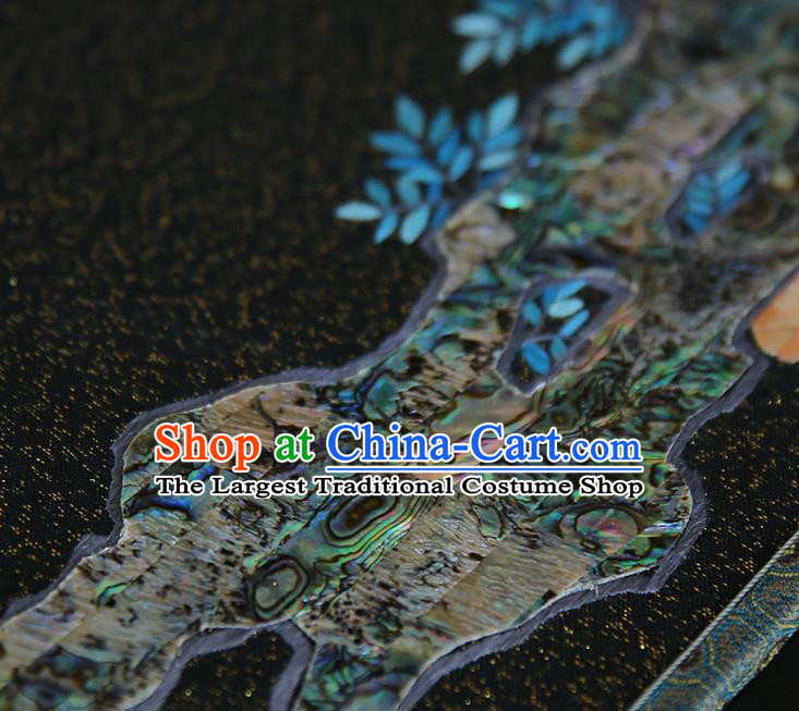 China Traditional Hanfu Ebony Palace Fan Ancient Court Princess Black Silk Fan Handmade Embroidered Carnation Fans