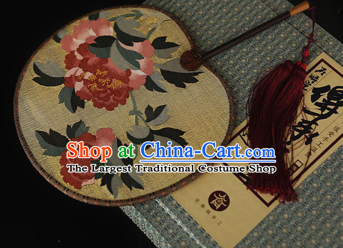 China Peony Pattern Yellow Silk Fan Traditional Hanfu Palace Fan Handmade Ebony Fans