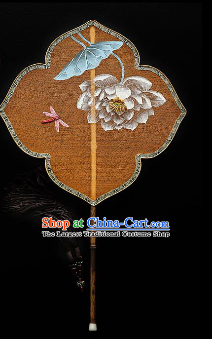 China Painting Lotus Orange Silk Fan Traditional Hanfu Palace Fan Handmade Ebony Fans