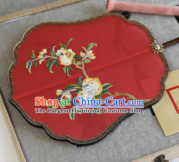 China Handmade Fans Traditional Hanfu Red Silk Fan Wedding Embroidered Peach Palace Fan