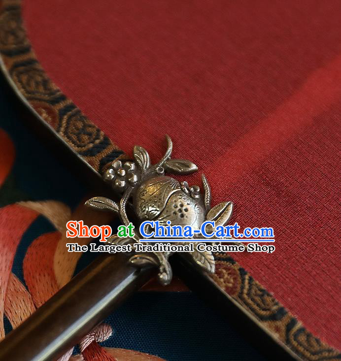 China Handmade Fans Traditional Hanfu Red Silk Fan Wedding Embroidered Peach Palace Fan