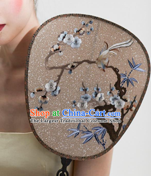 China Wedding Embroidered Plum Blossom Palace Fan Handmade Fans Traditional Hanfu Brown Silk Fan