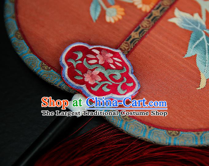 China Handmade Peony Pattern Palace Fan Wedding Red Silk Fan Traditional Court Hanfu Fan