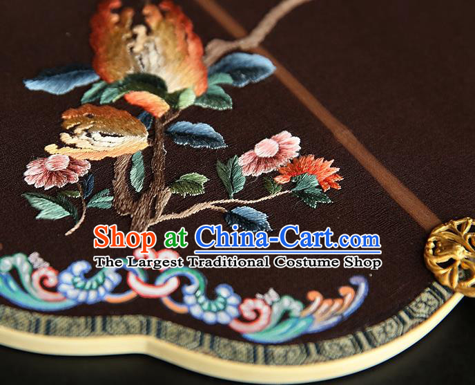 China Handmade Embroidered Chrysanthemum Palace Fan Traditional Court Hanfu Fan Wedding Black Silk Fan