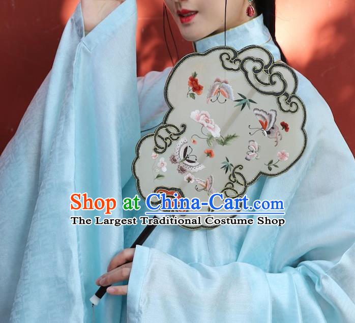 China Traditional Wedding Silk Fan Handmade Embroidered Butterfly Fan Ancient Court Hanfu Palace Fan