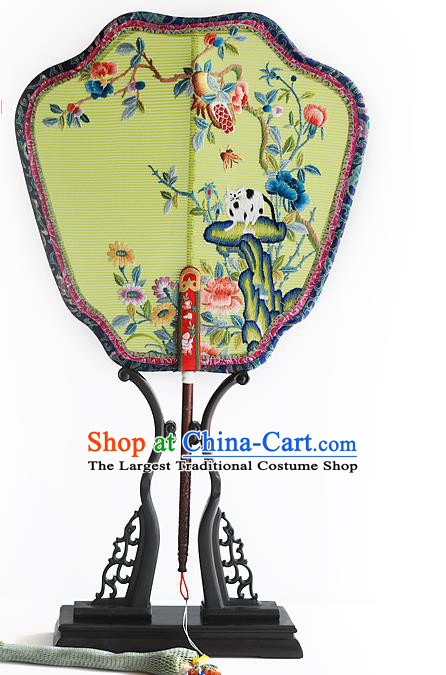 China Wedding Embroidered Cat Butterfly Fan Handmade Palace Fan Traditional Hanfu Green Silk Fan