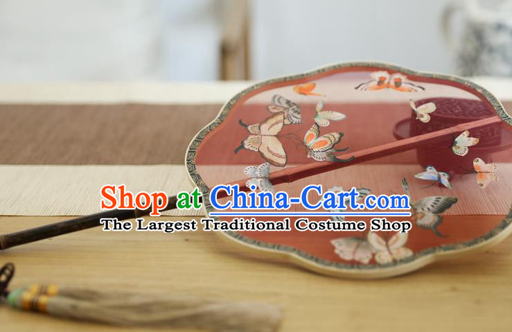 China Traditional Wedding Hanfu Fans Ancient Princess Palace Fan Handmade Painting Butterfly Red Silk Fan