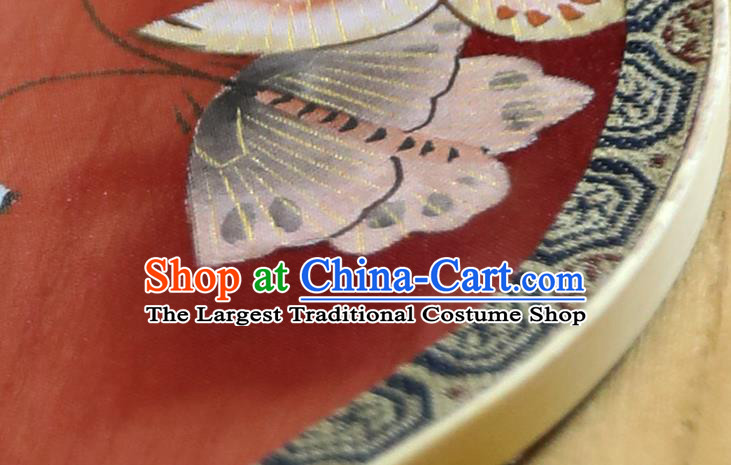 China Traditional Wedding Hanfu Fans Ancient Princess Palace Fan Handmade Painting Butterfly Red Silk Fan