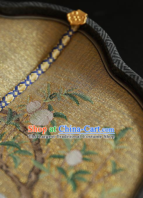 China Kesi Wedding Fan Traditional Hanfu Silk Fan Handmade Crane Peach Pattern Palace Fan