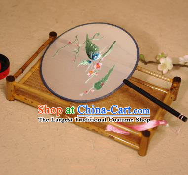 China Traditional Silk Fans Embroidered Butterfly Circular Fan Ancient Hanfu Palace Fan