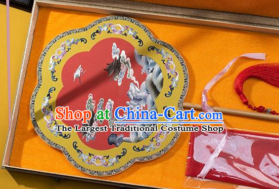 China Ancient Noble Lady Palace Fan Traditional Hanfu Silk Fans Embroidered Heavenly Crane Fan