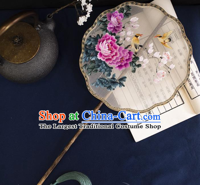 China Ancient Princess Palace Fan Traditional Hanfu Silk Fans Handmade Embroidered Peony Fan