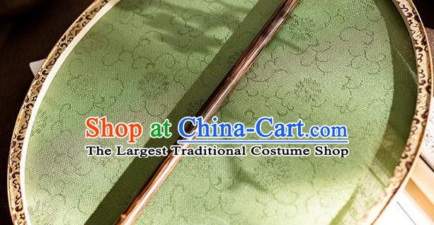 China Traditional Green Silk Palace Fan Handmade Song Dynasty Hanfu Bamboo Circular Fan