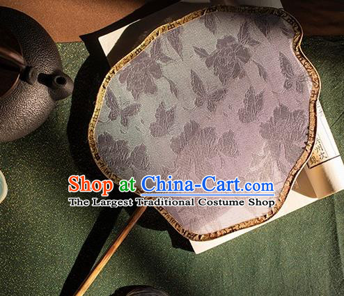 China Handmade Song Dynasty Court Fan Hanfu Bamboo Palace Fan Traditional Jacquard Peony Pink Silk Fan
