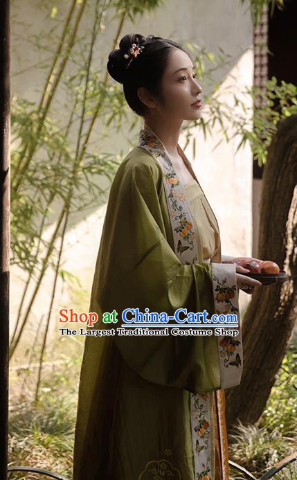 China Ancient Patrician Beauty Embroidered Hanfu Dress Traditional Song Dynasty Nobility Lady Historical Clothing Complete Set