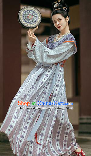 Traditional China Tang Dynasty Historical Clothing Ancient Palace Lady Dance Embroidered Hanfu Dress