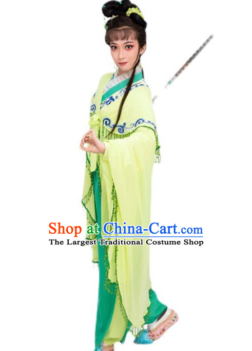 China Shaoxing Opera Actress Garment Costumes Traditional Opera Madam White Snake Xiao Qing Green Dress Clothing and Headpieces