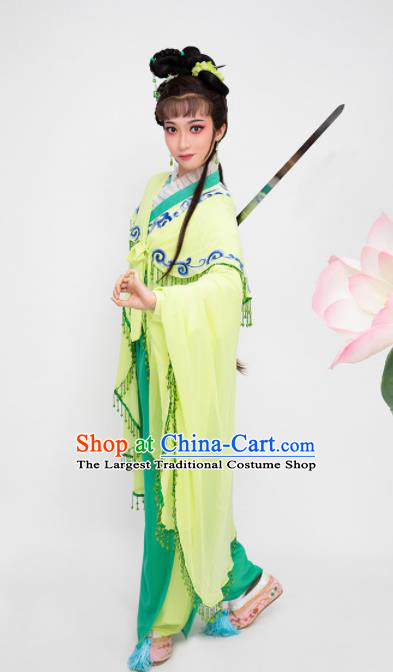 China Shaoxing Opera Actress Garment Costumes Traditional Opera Madam White Snake Xiao Qing Green Dress Clothing and Headpieces