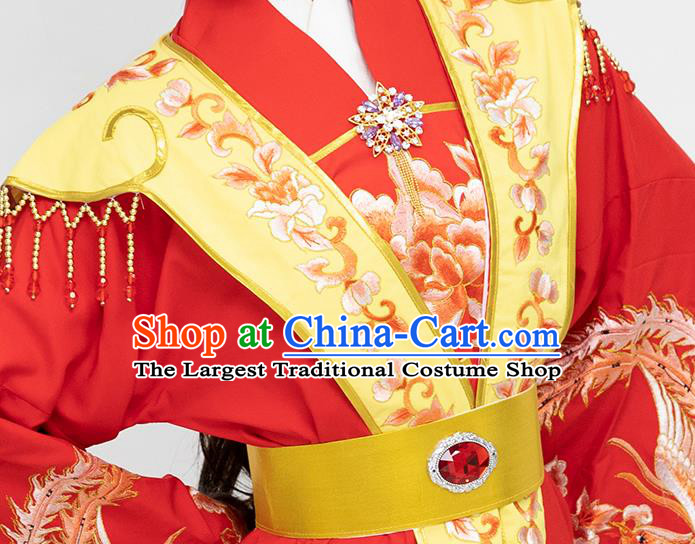 China Traditional Opera Empress Red Dress Clothing Shaoxing Opera Female Consort Prince Hua Tan Garment Costumes and Hair Accessories Set