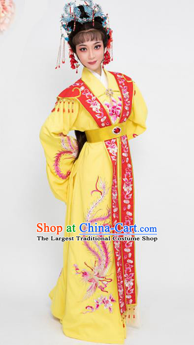 China Shaoxing Opera Female Consort Prince Hua Tan Garment Costumes Traditional Opera Empress Yellow Dress Clothing and Headdress