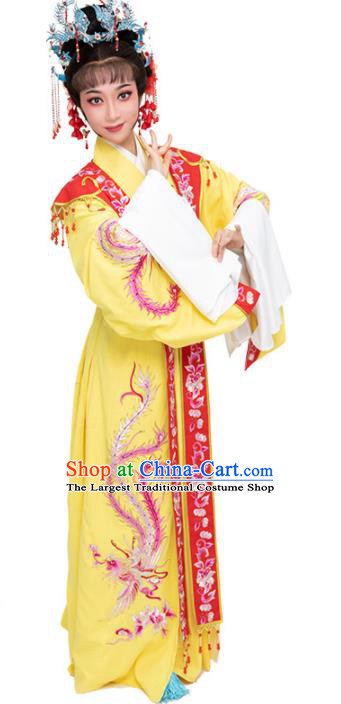 China Shaoxing Opera Female Consort Prince Hua Tan Garment Costumes Traditional Opera Empress Yellow Dress Clothing and Headdress